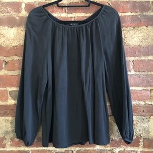 Theory Blouson-Sleeve Black Silk Top, Size Small